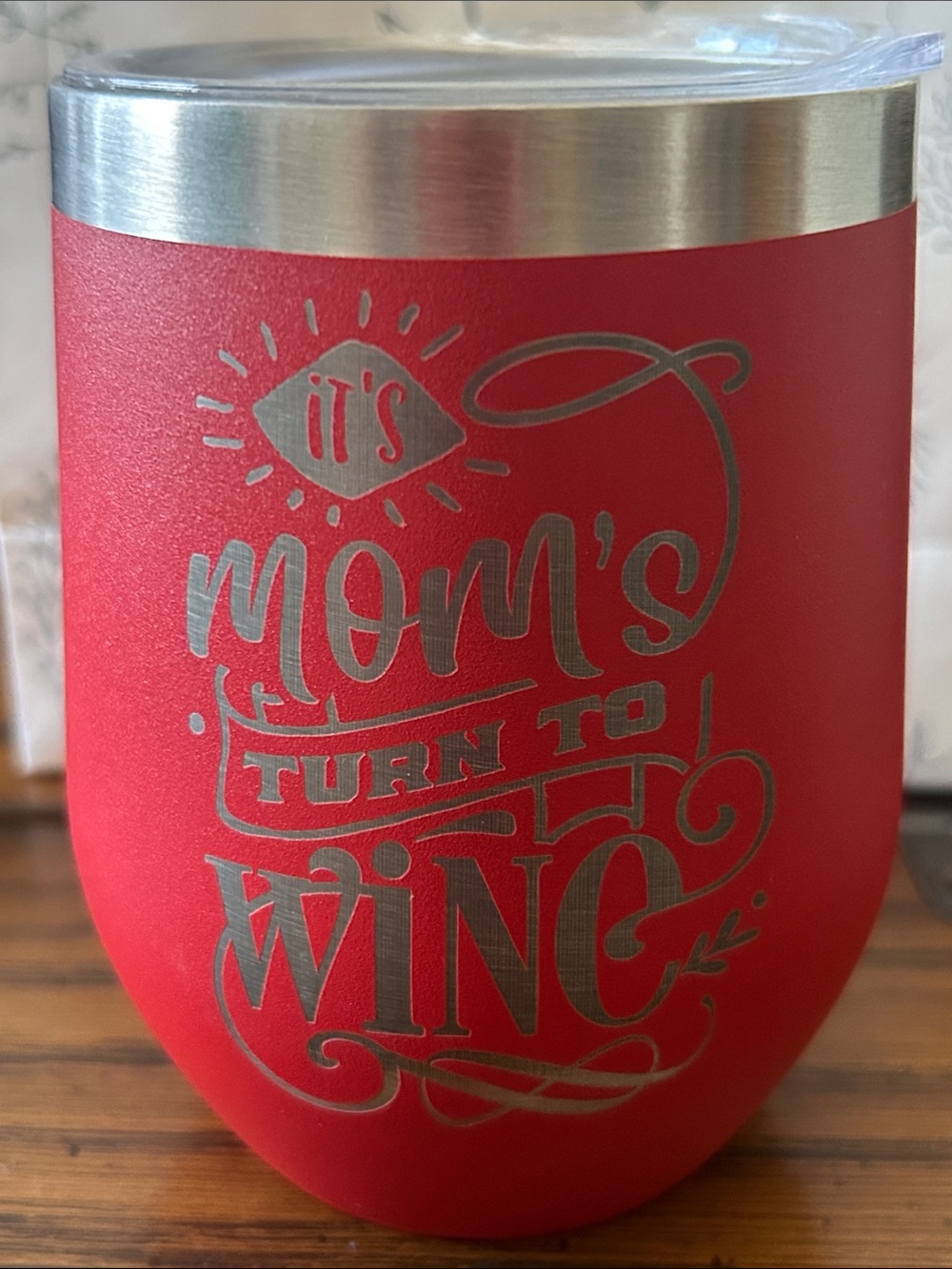 Red 12 oz. Insulated Wine Tumbler - 'It's Mom's Turn to Wine'